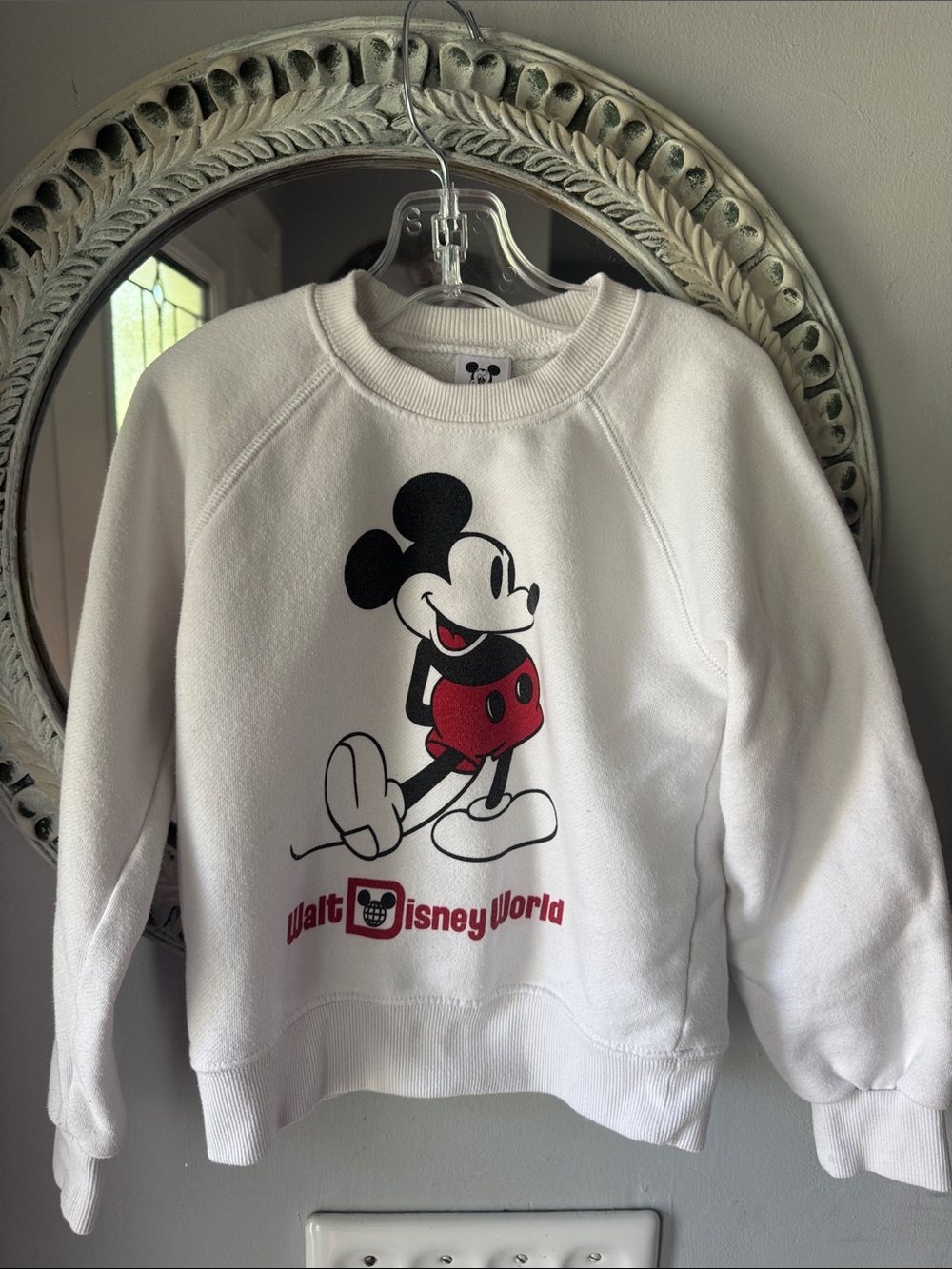 Disney White Crewneck Sweatshirt with Vintage Mickey Graphic Walt Disney World